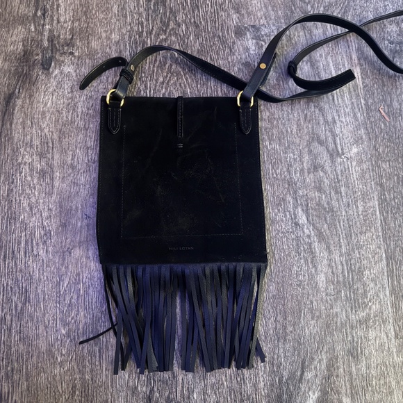 NILI LOTAN Suede Fringe Crossbody Bag Black - Picture 6 of 6